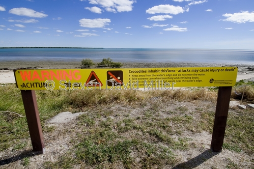crocodile warning sign;karumba;queensland crocodile warning sign;gulf of carpentaria