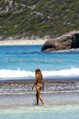 esperance;beach;esperance beach;the great southern;woman swimming;woman at beach;southern western australia;beautiful blue water